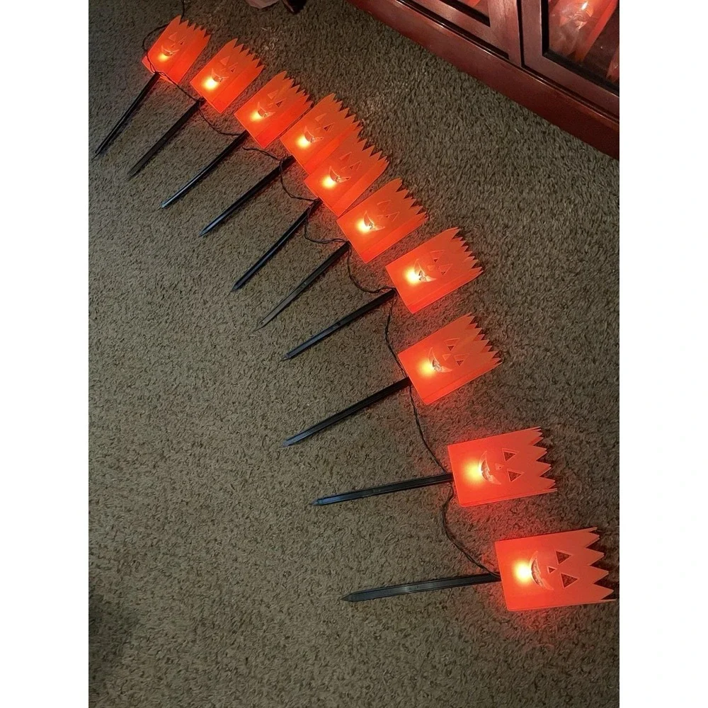 Vintage 1990s Halloween Jack‎ O Lantern Pathway Lights Set of 10 Pumpkin Stakes